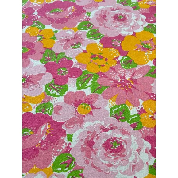 Vintage 70s fitted/bottom sheet, pink orange flower power bedding, twin size bed - Picture 5 of 11